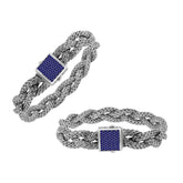 Sterling Silver Twisted Bracelet With Sapphire Quartz Square Clasp